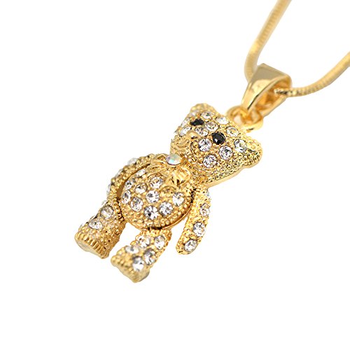 Spinningdaisy Cuddly Crystal Moveable Teddy Bear Necklace Gold #TOP2