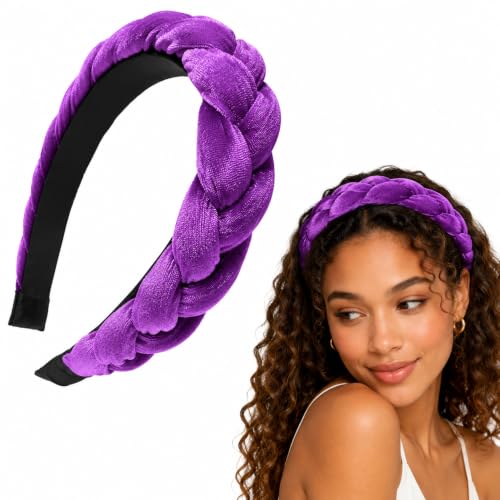 Image of Traziewell Purple Headbands Women Braided Wide Fabric Hair Hoop Party Date Styling HB70019