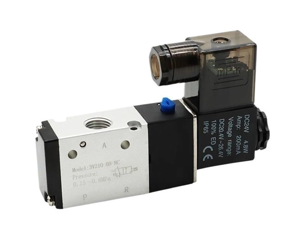 3 Way Port 2 Position 3V210-08 Pneumatic Air Solenoid Valve Electric Control Gas Magnetic Valve DC12V DC24V AC110V AC220V(3V210-08,DC24)