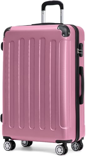 BEIBYE XL Reisekoffer 76 cm – großer Hartschalenkoffer aus ABS mit Doppelrollen für Familienreisen, Rosa