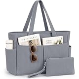 Bolso Shopper Grande Bolsa Tote Bag Mujer con Cremallera, Elegante Bolsa de Mano Bolso de Ordenador Portatil con Compartimento, Ideal para Trabajo Escuela Compras Fiesta Viajes Universidad (Gris)