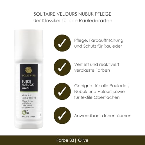 Velours Nubuk Pflege, 75 ml, Farbauffrischung, Lederpflege und Imprägnierung Farbaktivierung von Schuhen aus Willdleder, Rauleder, Veloursleder, Nubukleder und Textilien | Farbe: Olive