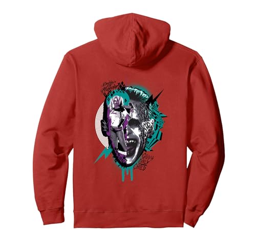 Image of DC Suicide Squad Joker Harley Quinn Collage Pullover Hoodie, Adult Unisex, Red, Medium