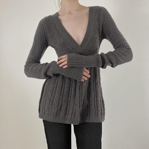 Women Y2K Fairy Grunge Sweater Tops Lace Patchwork Babydoll Long Sleeve Knitted Top Vintage Aesthetic Streewear2