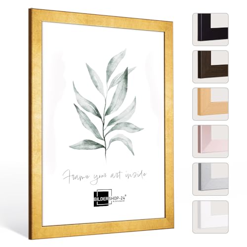 Bildershop-24 Bilderrahmen Monza in BLATTGOLD in 70 X 100 Fotorahmen, Wechselrahmen, Posterrahmen, Puzzlerahmen