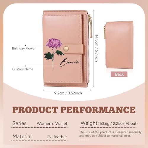 Personalized Gifts for Women Christmas Custom Birthflower Wallet for Mom Customizable Name Leather Wallet for Wife Her Mother's Day Birthday Gifts from Daughter Son Husband (Color 2)3