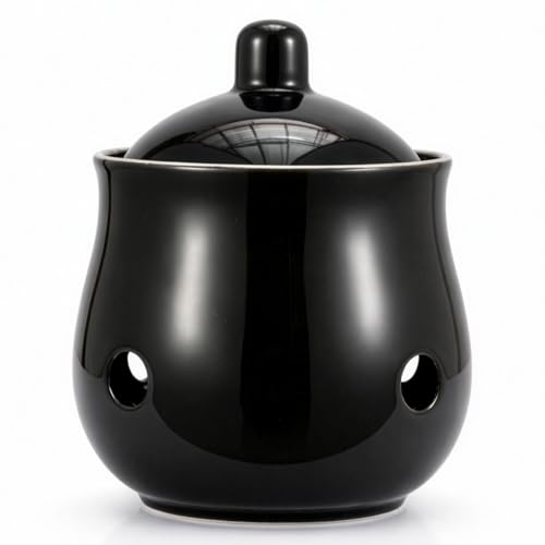 EVERGOODS Garlic Keeper Garlic Holder Garlic Storage Box with Lid Kitchen Garlic Pot Container for Fresh Garlic Onion Ginger Durable Ventilated Garlic Keeper for Kitchen Counter (Black)