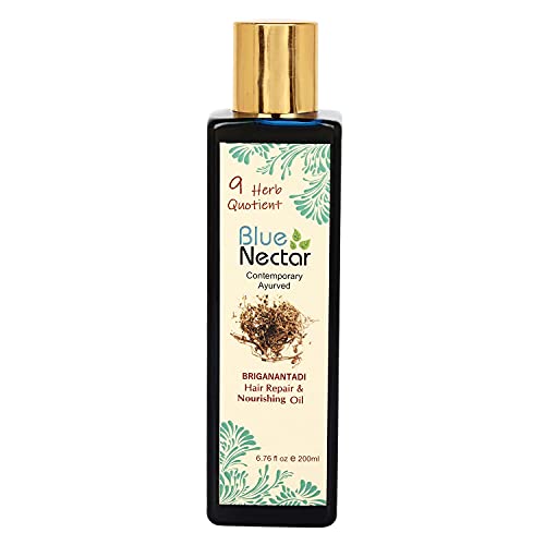 Blue Nectar Strong Hair, Healthy Scalp Oil. Rosemary Oil for Hair Growth with Coconut Oil for Hair, Bhringraj Oil, Amla & Sesame Oil. Ayurvedic Hair Oil for Dry Damaged Hair & Frizzy Hair (200 ml)