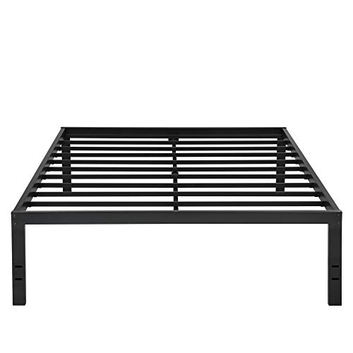 PrimaSleep Marco de cama de metal de 18 pulgadas de alto, listones de acero Dura, soporte antideslizante, no necesita somier, tamaño Queen, color negro