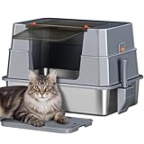 Fobyfurny Lettiera Acciaio Inox Gatto con Coperchio, XXXL Lettiera Gatto Chiusa, 70 x 50 x 45 cm, 105° Coperchio Pieghevole, Include Pedale e Paletta, Facile da Pulire, Design Modulare, Grigio Scuro