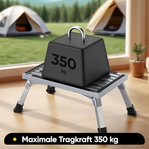 Aluminium Klapptritt Trittstufe, 350kg Belastung Klappbar Trittstufe mit Anti-Rutsch für Wohnmobile, Garten, Camping, Küche, Hundetreppe