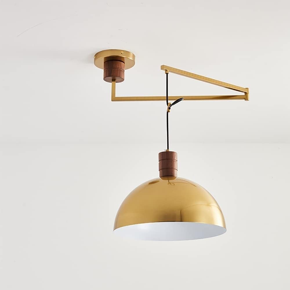 Hertl Farmhouse Industrial Metal Pendant Light Matte Black Modern Light Ceiling Adjustable Swing Arm Gold Chandelier Chrome Dome Hanging Lamp for Dining Room Kitchen Island Living Room (Color : Brass