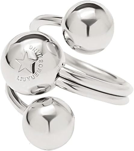 Fuqimanman2020 Anillo de declaración de bola de acero inoxidable en capas 3 bolas redondas abiertas anillos de dedo de oro plata anillo redondo de
