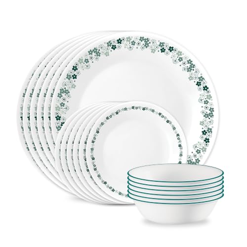 Image of Corelle Spring Blossom Teal 18-Piece Round Dinnerware Set, Service for 6