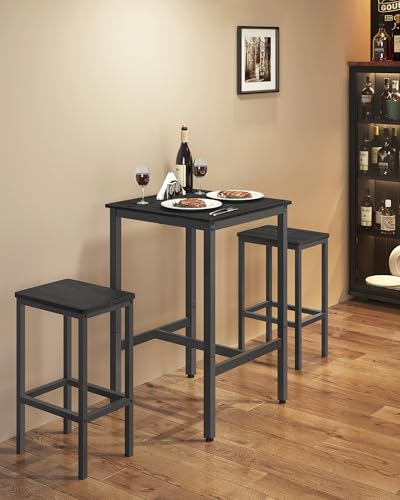 VASAGLE Bartisch, Stehtisch, Küchentisch, hoch, mit Stahlgestell, 60 x 60 x 92 cm, einfache Montage, für Küche, Wohnzimmer, Industrie-Design, ebenholzschwarz-schwarz LBT025B56