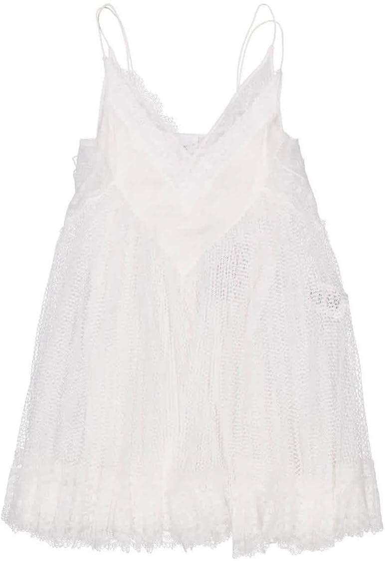 BURBERRY Ladies Optic White Fishnet And Lace Pleated Dress With Silk Slip, Brand Size 6 (US Size 4)