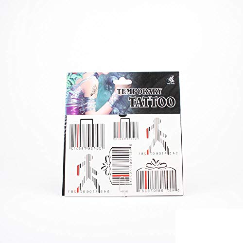 Preisvergleich Produktbild *Tattoos schwarze Barcodes mit Akzentfarbe Rot in unterschiedlichen Motiven Koffer, Geschenkbox und Piktogramm Mensch 01-00034