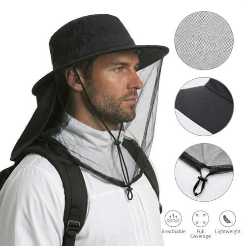 Image of Mosquito Hat with Netting, Mosquito Hats Lightweight Outdoor Fishing Hiking Camping Bug Net for Men & Women, Grey