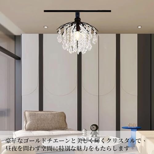 億兆堂 1灯クリスタルシーリングライト キラキラ シャンデリア LEＤ対応 器具のみ E26 天井照明 ヨーロッパ風 エレガント 上品 工事不要 インテリア おしゃれ 室内飾り照明 アンティーク レトロ モダン ダイニング リビング カフェ【ブラック枠 ダクトレール式】電球別売り [3]