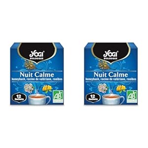 Yogi Biologique Nuit Calme, Infusion 100% Bio Honeybush, Valériane et Rooibos, 12 Sachets thermosoudés et sans agrafe, 21.6 g, 310111 (Lot de 2)