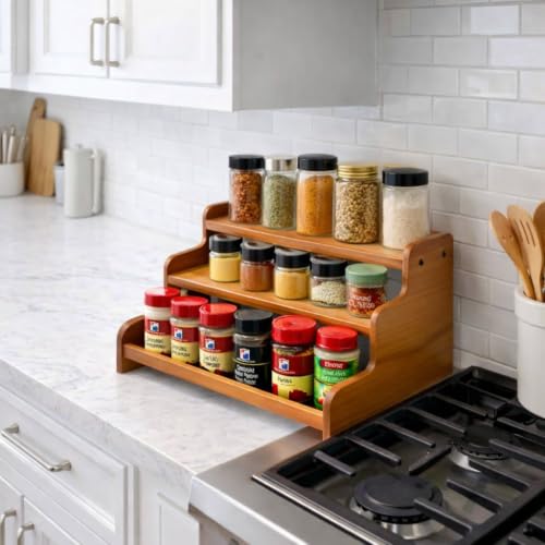 Image of Containers Kitchen Rack Wooden 3 Tier Kitchen Organizer Rack for Countertop Wood Kitchen Pantry Cabinet Organizer (DIY)