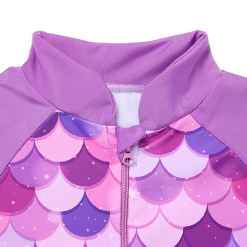 Image of TFJH E Girls Long Sleeve One Piece Swimsuit UPF 50+ Front Zipper Rash Guard Stirrup for Beach