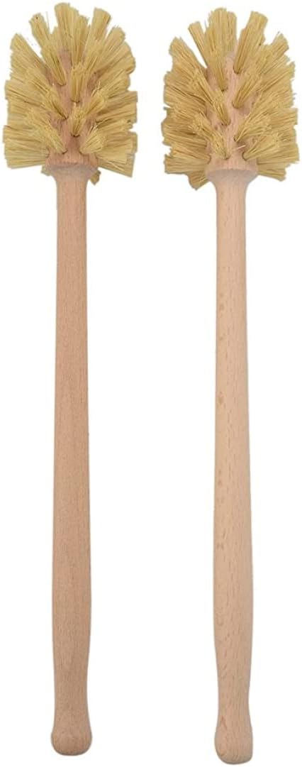 Bathroom Toilet Brush, Wood Toilet Brush 2PCS 14x3in Toilet Cleaning Brush Non Slip Long Handle Reusable Beechwood Toilet Brush for Bathroom