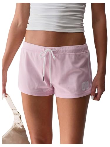 Floerns Short feminino de verão com cordão e cintura baixa para corrida, Rosa claro, M