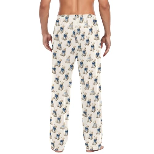 Mens Cotton Pajama Pants Sleep Lounge Pj Bottoms Sleepwear with Pockets Drawstring S Bow Bears3