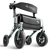 Helavo All Terrain Walker Rollator with 12” Pneumatic Tires – Foldable Outdoor Walkers for Seniors with Seat, Lightweight & Adjustable Height, Shock-Absorbing for Comfort on Any Surface