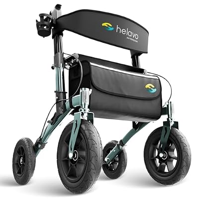 Helavo All Terrain Walker, 12" Pneumatic Tires, Outdoor Rollator Walker
