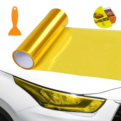 Auto-adhésif Autocollant Léger pour Voitures, Film Teinté Voitures 120cm * 30cm PVC Phare pour Phare de Voiture Vitre Teintée Solaire Imperméable Voiture Phares Film Teintée Teinté Phares (Jaune)