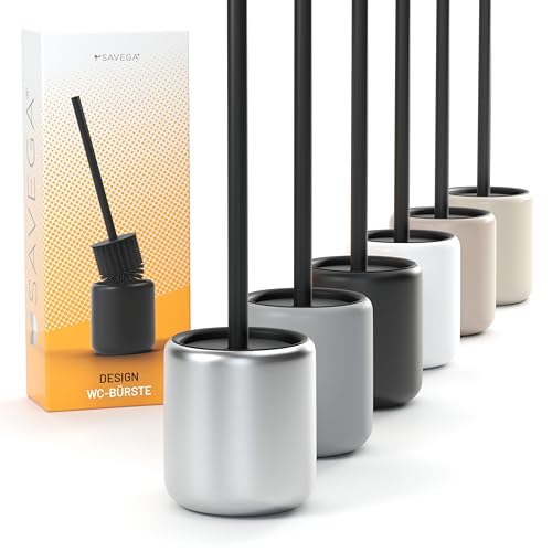 SAVEGA – Brosse WC Acier INOX avec Tête Silicone et Couvercle – Balayette WC Antirouille