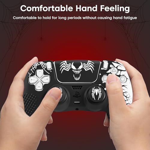 Image of Sounce Anti-Slip Silicone Accessories Compatible with PS5 DualSense Wireless Controller Protective Cover Case with Thumb Grip Caps Touch Pad Sticker Wrap Stickers for Enhanced Protection (Black)