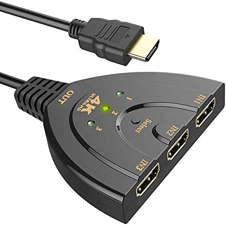 Sounce 3-Port HDMI Switch 4K, 3x1 Switcher (Automatic Switching) Support Ultra HD 3D HDR Full HD 1080P HDCP, HDMI Splitter Hub Compatible with Apple TV Roku Fire TV Stick