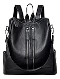 Mochila Feminina de Couro Sintético Casual Bolsa de Viagem (Preto)