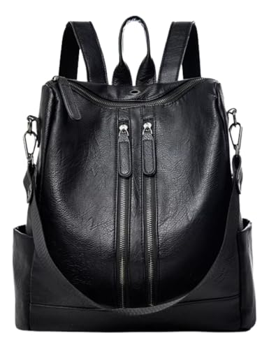 Mochila Feminina de Couro Sintético Casual Bolsa de Viagem (Preto)