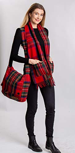 Patrick King Woollen Company Long Merino Wool Scarf with Pockets - Royal Stewart Fringed Plaid Oversized Scarf 10" x 69" for Men Women Made of Heavy Wool Warm Thick Durable2