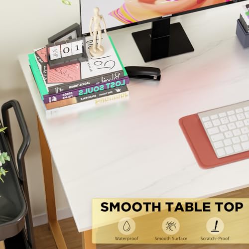 Image of PayLessHere | 47 Inch Computer Desk | White Gold | Sturdy Office Desk | Metal Frame, Adjustable Feet | Water-Resistant, Scratchproof Surface | Writing Table for Home Office or Study | Pack of 1