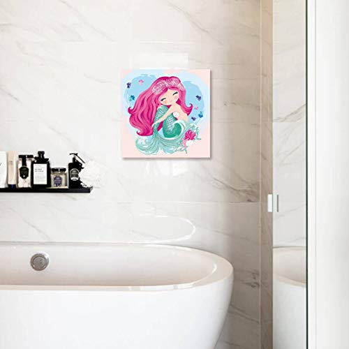 The Little Mermaid Pink Home Decor Canvas Framed Wall Art For Bedroom Bathroom Pictures Watercolor Nursery Wall Decor For Girls Bedroom Artwork For Walls Kitchen Modern Home Wall Decoration Size 14X14 #TOP4