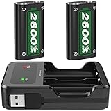 Xbox Controller Akkus Pack für Xbox One, 2x2600mAh Wiederaufladbare Akkus mit High-Speed Ladestation für Xbox One S/Xbox One X/Xbox One Elite Wireless Controller