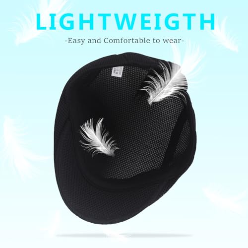 Image of meioro Men's Mesh Flat Cap Summer Breathable Newsboy Hats Beret Ivy Cap Gatsby Irish Cabbie Driving Hat Full Head Wrap