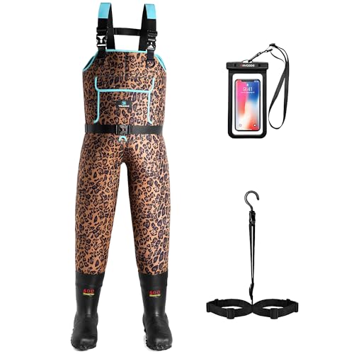 Trudave Chest Waders for Women, Insulated Hunting Wader for Women, 6mm Neoprene Womens Waders with 600G Rubber Boots, Waterproof Fishing Waders, Leopard, Size 8