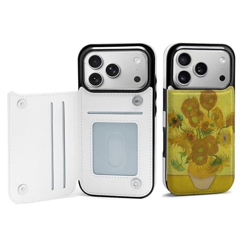 iPhone17 Pro用ケース 手帳型 ゴッホ ひまわり アイフォン17 Pro用ケース スマホケース 財布型 PUレザー おしゃれ 背面カード収納 スタンド機能 携帯カバー 耐衝撃 2025年新型