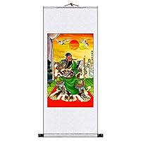 Amazon.co.jp: 開運掛軸 年中用 掛け軸 三国志 関羽 絹布の巻物画 関公