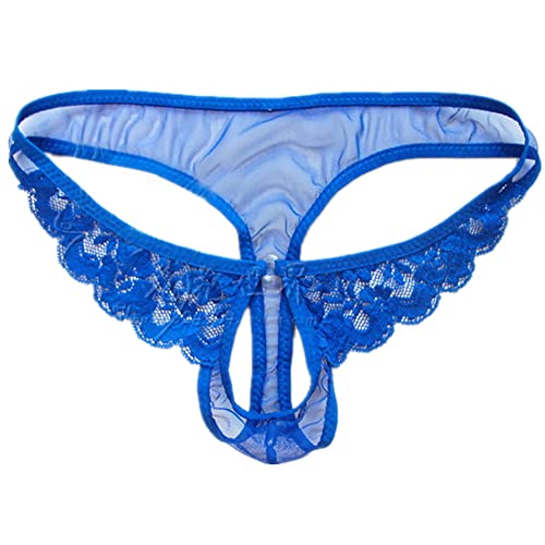 Sunnymorn Mens One Size Floral Open Front Mesh See Through Thongs, Black/Blue/Red #TOP2