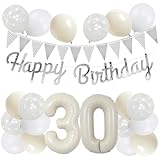 30歳 誕生日 バルーン 風船 セット 大きい 40inch クリーム 白 誕生日 数字 バルーン 飾り付け セット ハッピー バースデー HAPPY BIRTHDAY ガーランド 12inch くすみ カラー 風船18pcs 子供 女の子 男の子 大人 シンプル 飾り