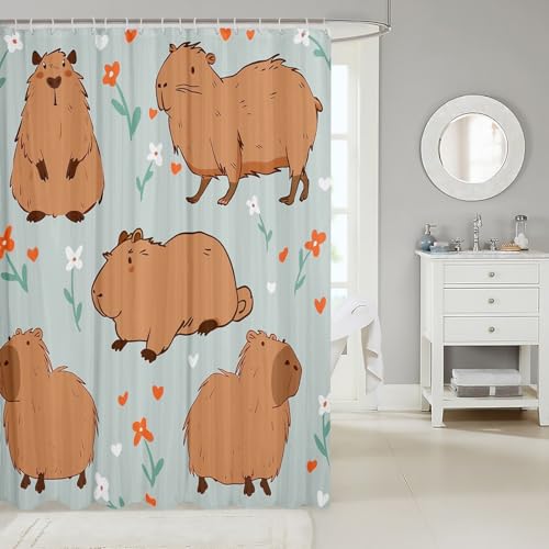 Rideau de douche capybara rigolo et mignon en tissu imperméable marron