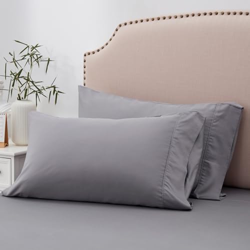 ACCURATEX Cooling Pillow Cases King Size Set of 2,Rayon Derived from Bamboo Pillowcases, Soft Breathable Pillow Case with Envelop Closure, Silky Pillowcase for Hair and Skin, Grey,20x40 inches