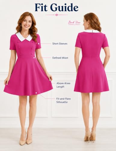 Image of Bbonlinedress 1950s Vintage Dress for Women Retro Rockabilly Peter Pan Collar Short Sleeve Cocktail Party A Line Dresses